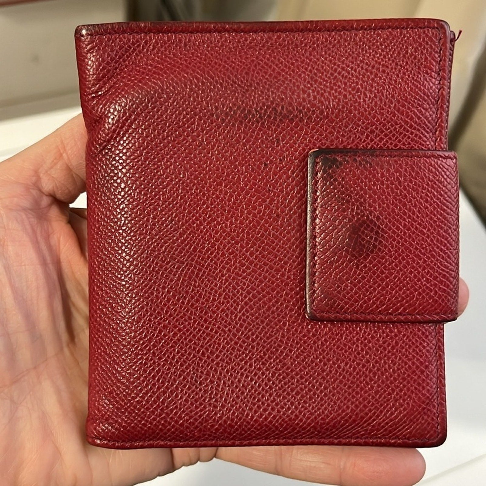 Bvlgari Red Textured Leather Compact Wallet with Silver hardware