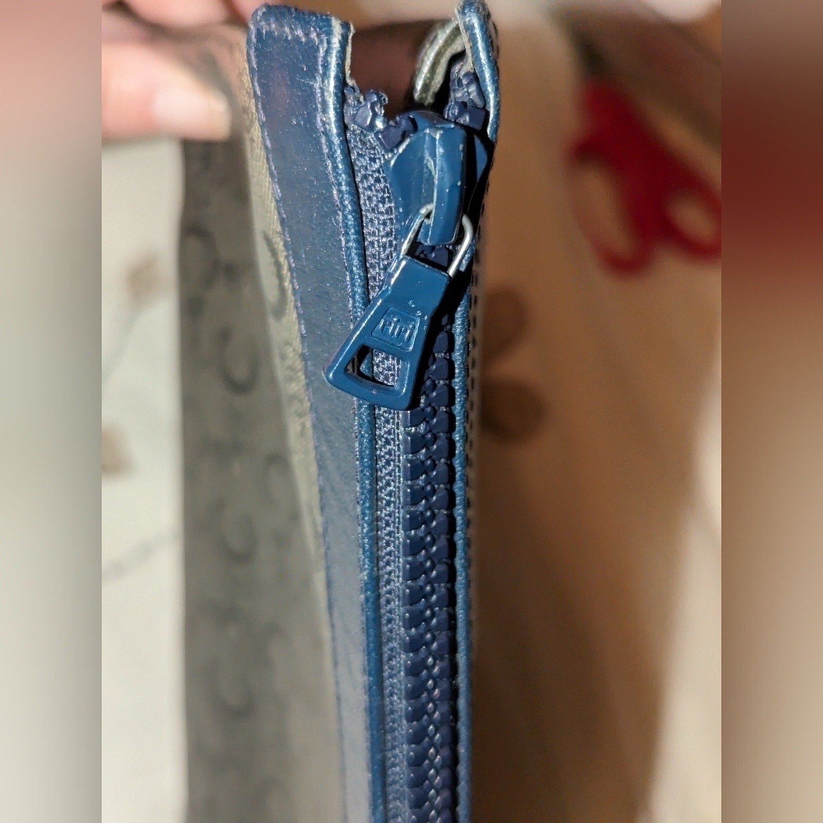 Vintage Celine Diffusion TRIOMPHE Leather Clutch Pouch Blue Vintage EUC with COA