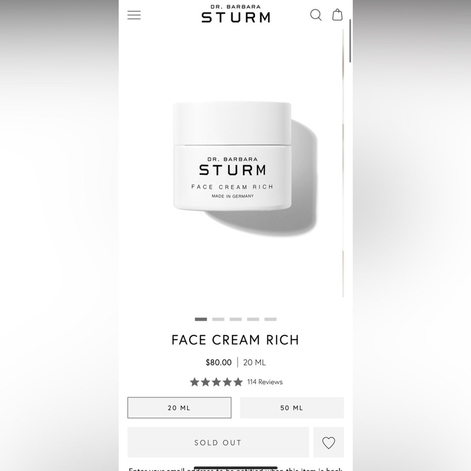 Dr. Barbara Sturm Face Cream Rich 20 ML- SOLD OUT ONLINE
