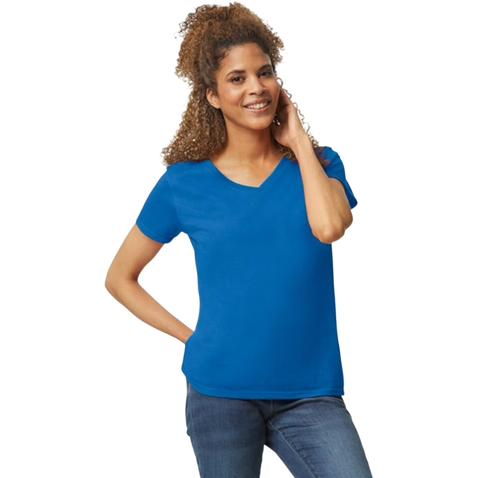 Blue XL Gildan Ladies V-Neck T-Shirt