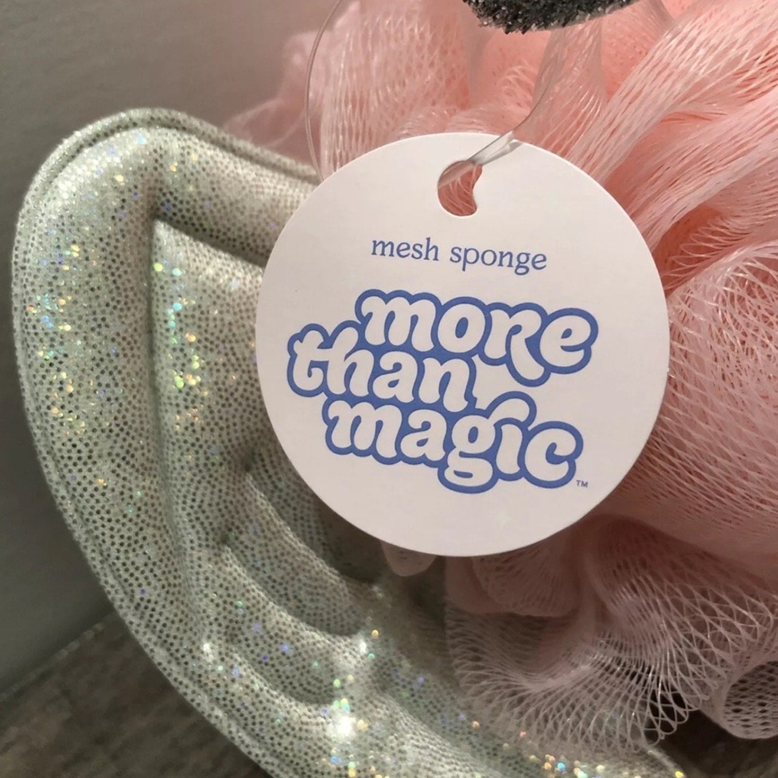 See of 2_More Than Magic_Pink and White Angel Wing Bath Pouf Set