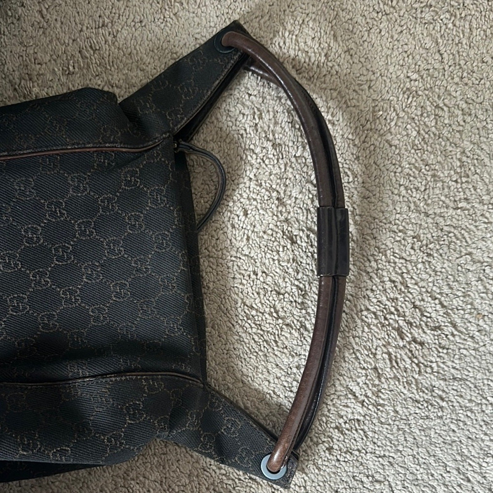 Gucci GG Vintage Canvas Zippered Hobo Bag Black Brown
