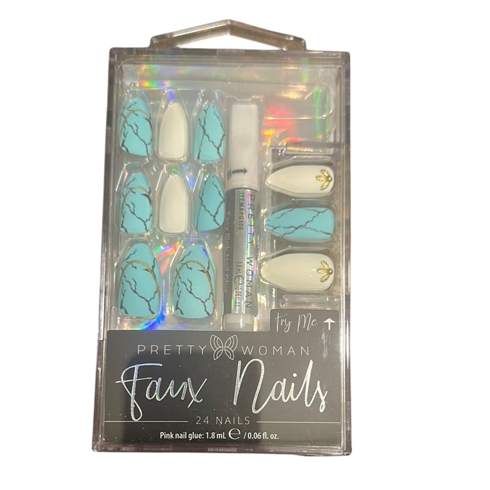 Pretty Woman Faux Nails - Blue and White