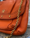Authentic Vintage, MCM Orange, Leather, 2-Way, with Gold Chain Shoulder or Cross Body Convertible Strap Purse