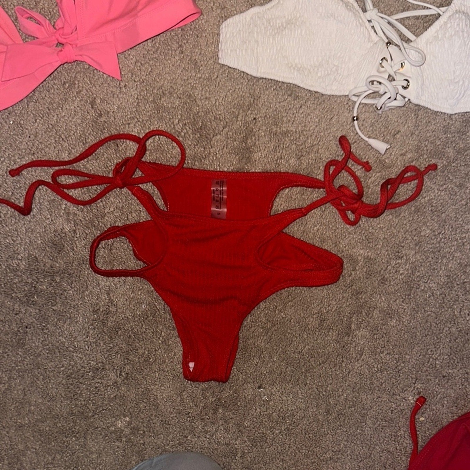 2 Victoria's Secret Bikini Tops (pink/white) SM and 1 Bottom (red)