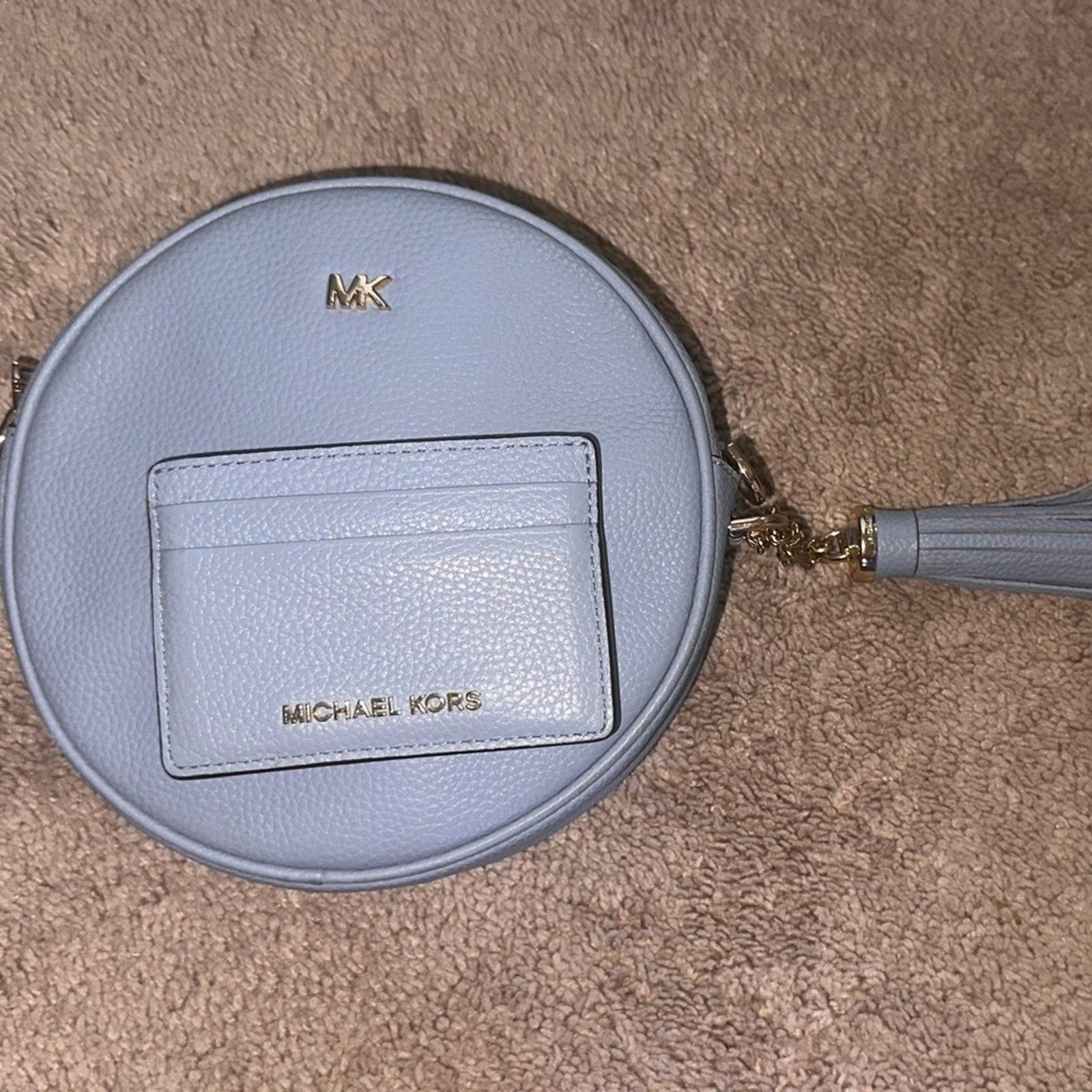 MICHAEL KORS LEATHER CIRCLE CANTEEN CROSSBODY WITH MATCHING CARD HOLDER EUC