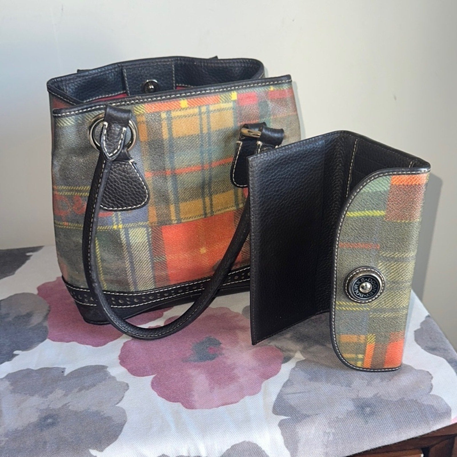 Dooney & Bourke Plaid Handbag and Wallet Set