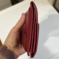 Bvlgari Red Textured Leather Compact Wallet with Silver hardware