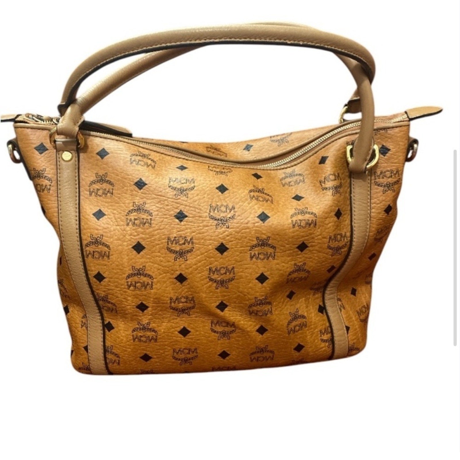 MCM Brown Visetos Leather Satchel Black EUC with strap