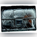 AUTH SALVATORE FERRAGAMO GANCINI LEATHER EMBOSSED LOGO COMPACT WALLET EUC