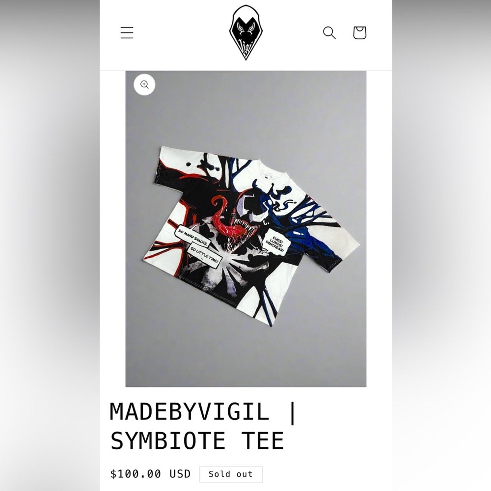 MADEBYVIGIL - SYMBIOTE TEE, Venom Character *sold out online*