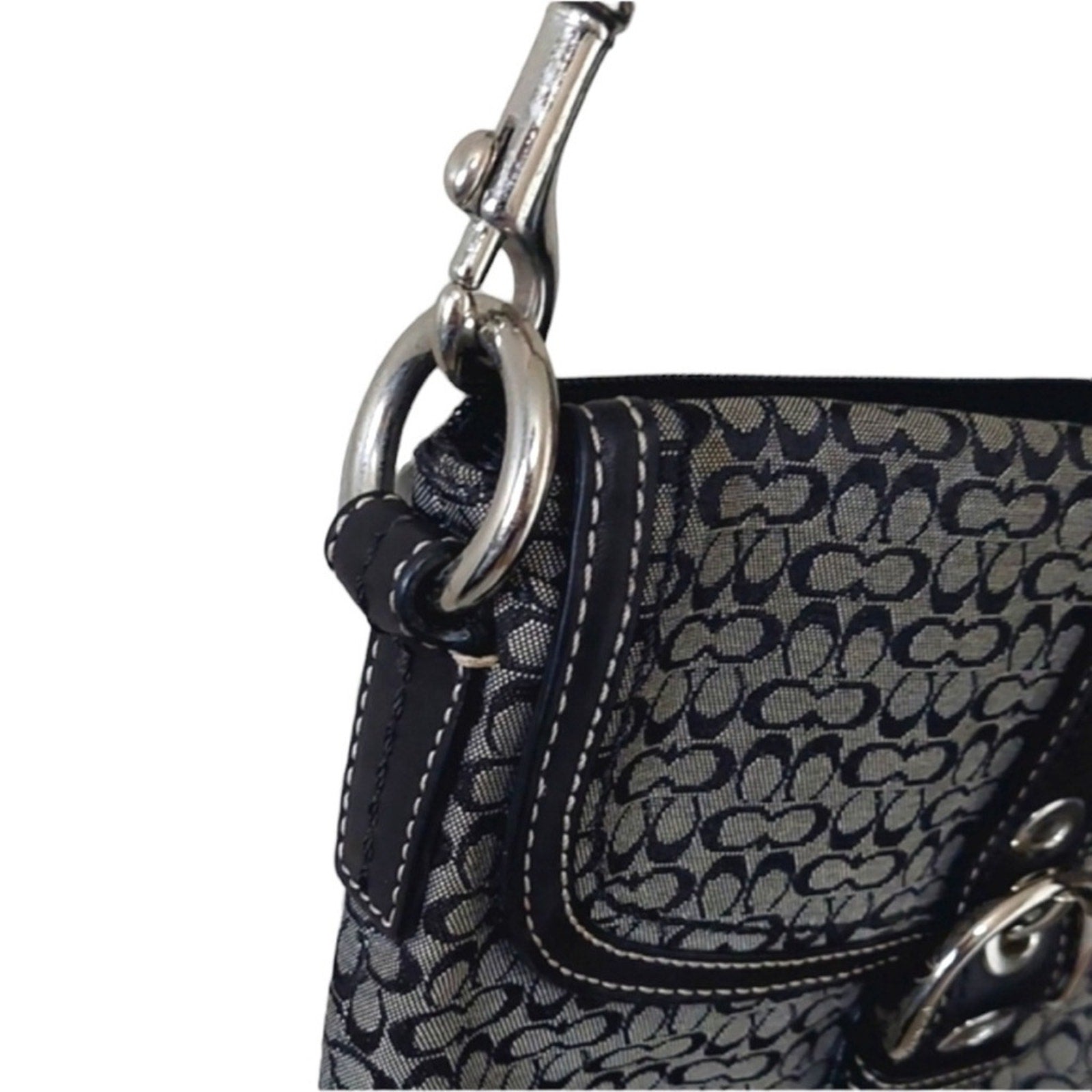 Coach Monogrammed Logo Buckle Small Crossbody Black/White/Silver Hardware