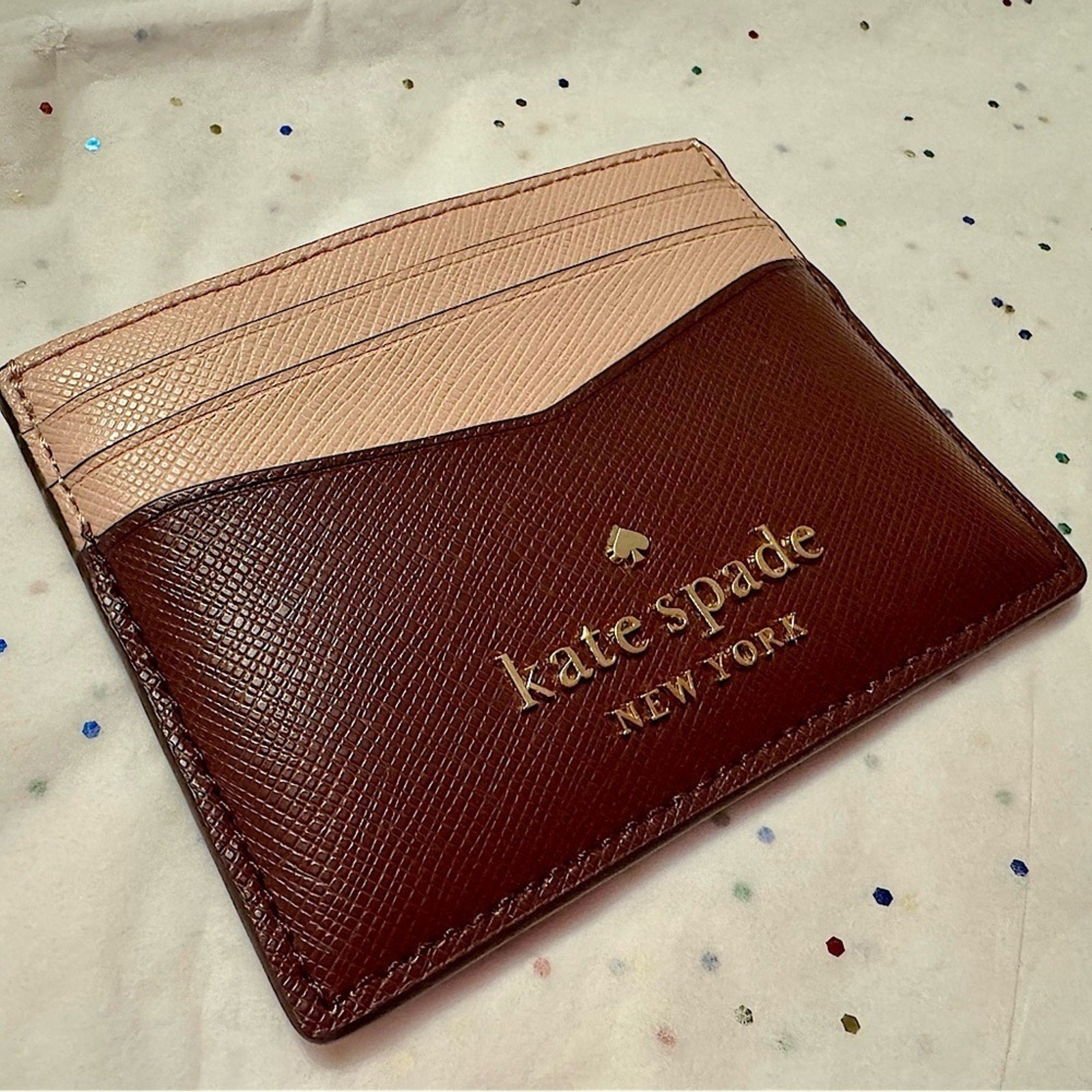 Kate Spade Staci Slim Card Holder Colorblock Maroon Plum and Pink Like New