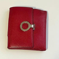 Bvlgari Red Textured Leather Compact Wallet with Silver hardware