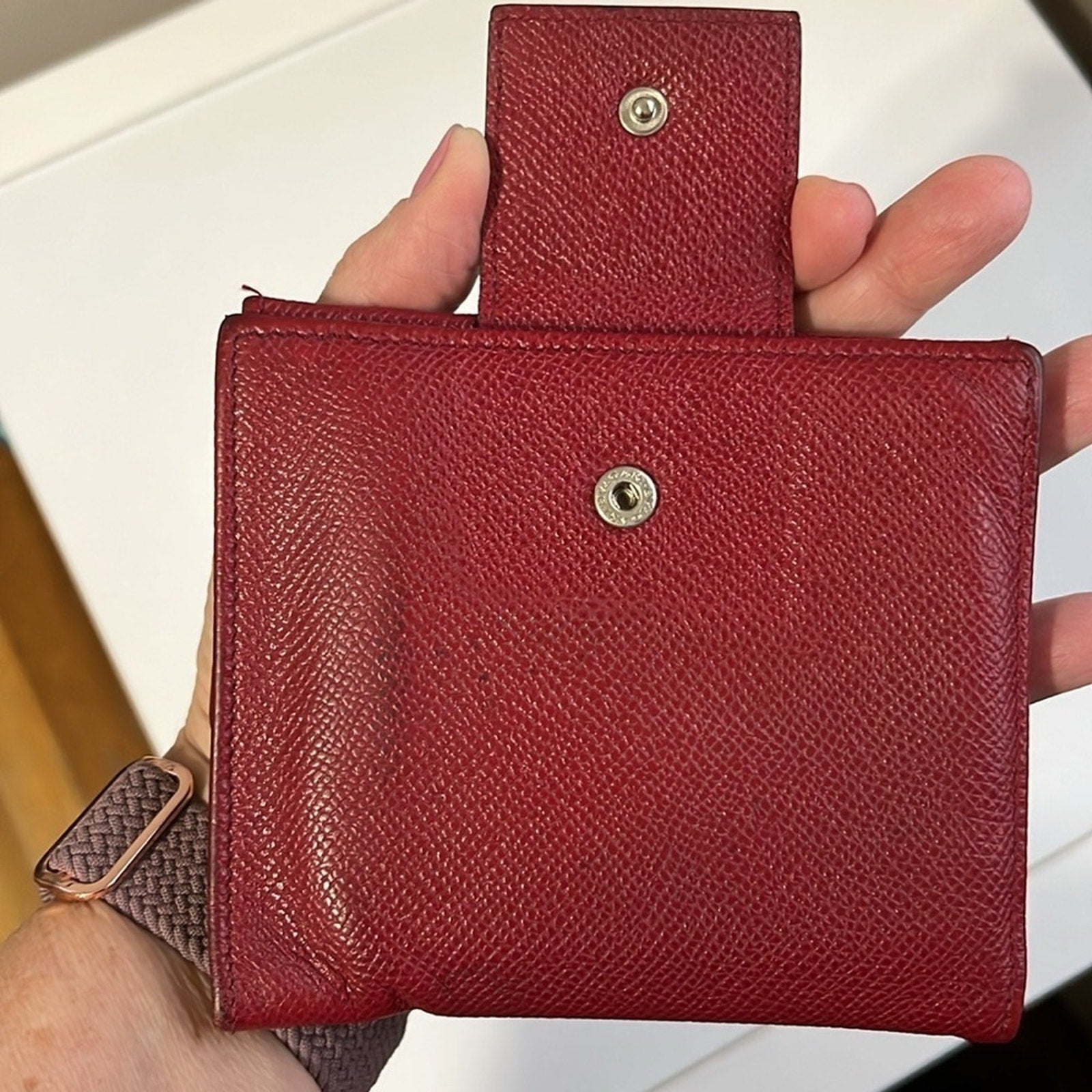 Bvlgari Red Textured Leather Compact Wallet with Silver hardware