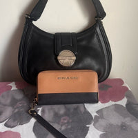 Michael Kors Black Leather Shoulder Bag and Wallet Set