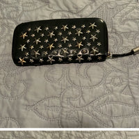 Vintage Jimmy Choo Black Leather Star Studded Long Zipper Wallet