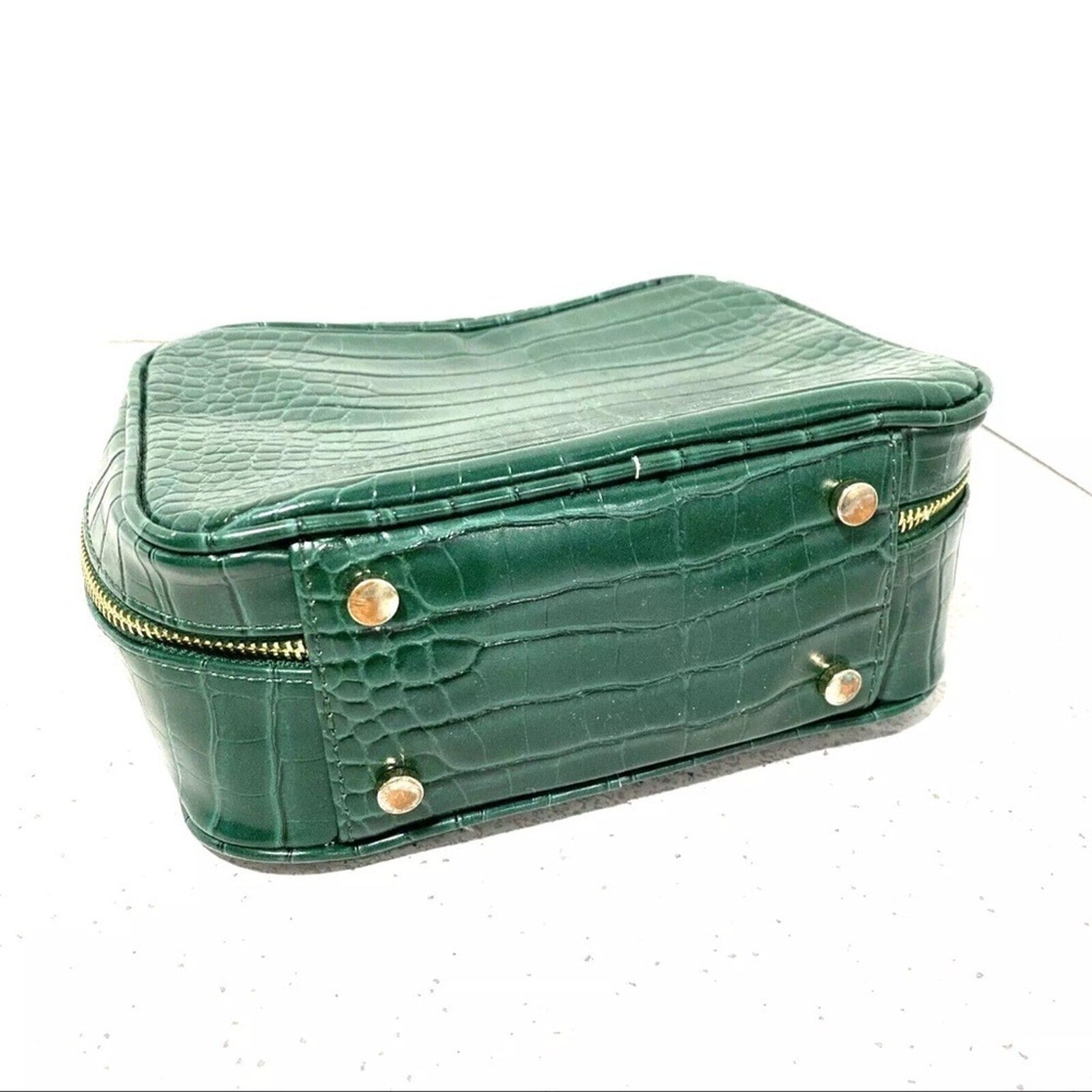 Zara green faux snakeskin moc croc crossbody bag top handle purse 2 way satchel