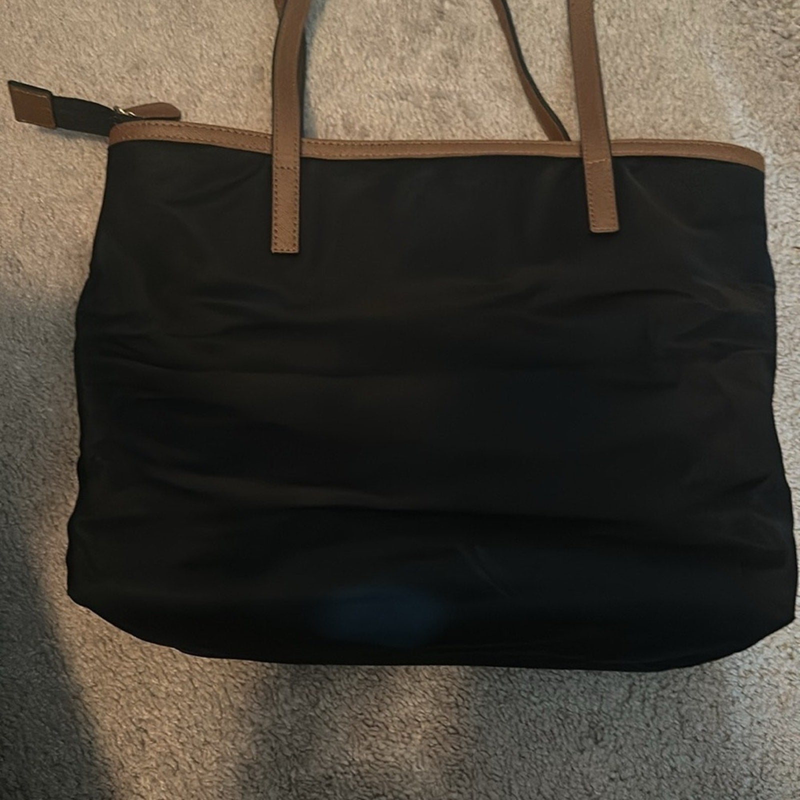 MICHAEL KORS Kempton Navy Nylon & Tan Leather Tote Purse Double Handles