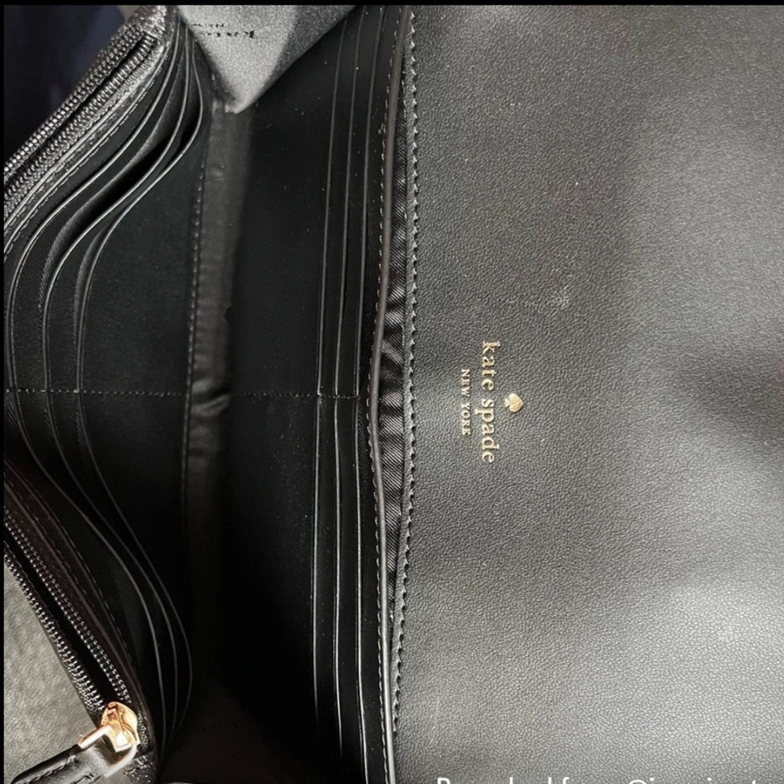 New Kate Spade Glimmer Boxed Medium Flap Phone Wristlet Wallet Black NWOT
