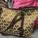Michael Kors MK Monogram Signature Logo Brown Tan Large Tote Shoulder Bag