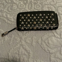 Vintage Jimmy Choo Black Leather Star Studded Long Zipper Wallet