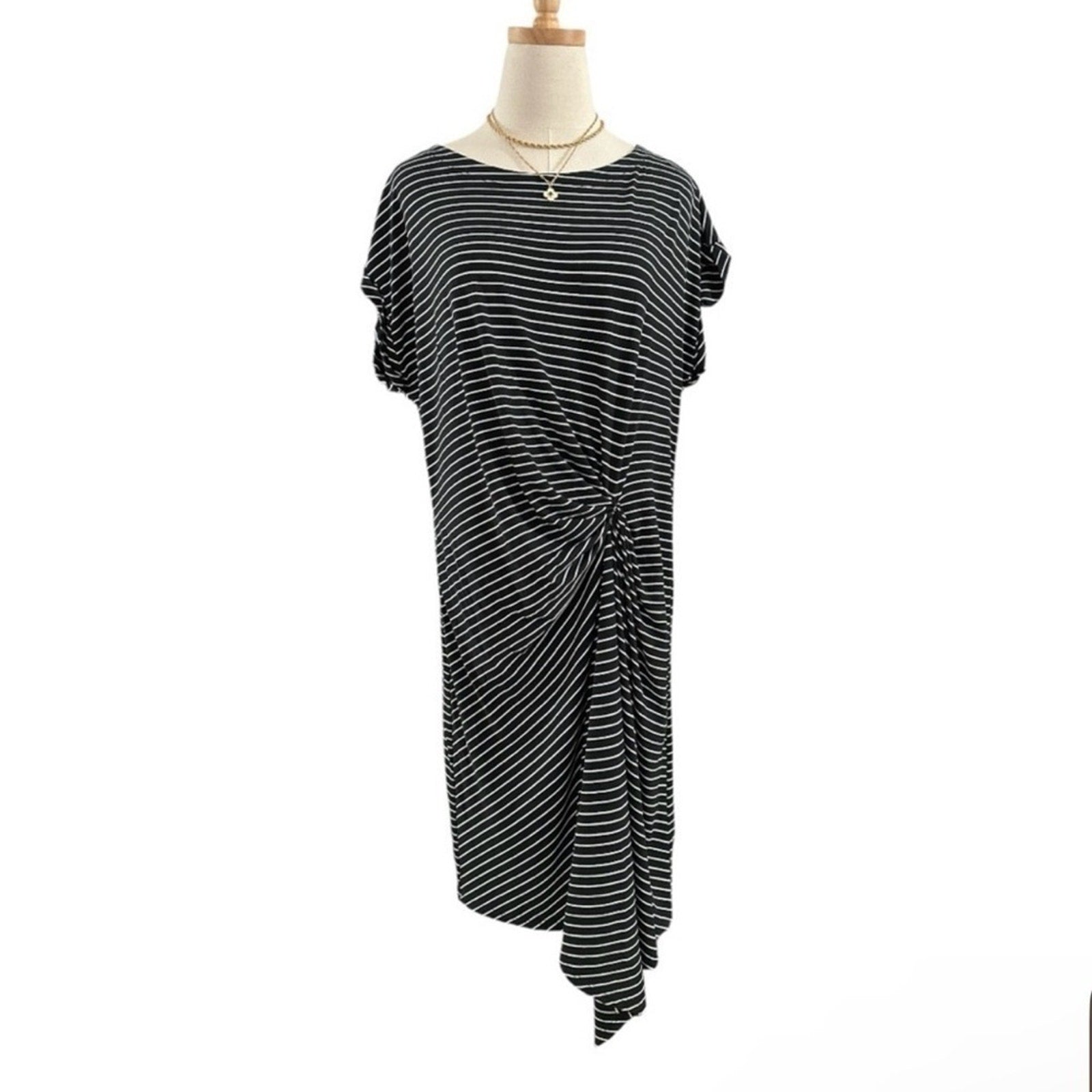 $89 Kenneth Cole Reaction Black White Striped Drapey Dress Large