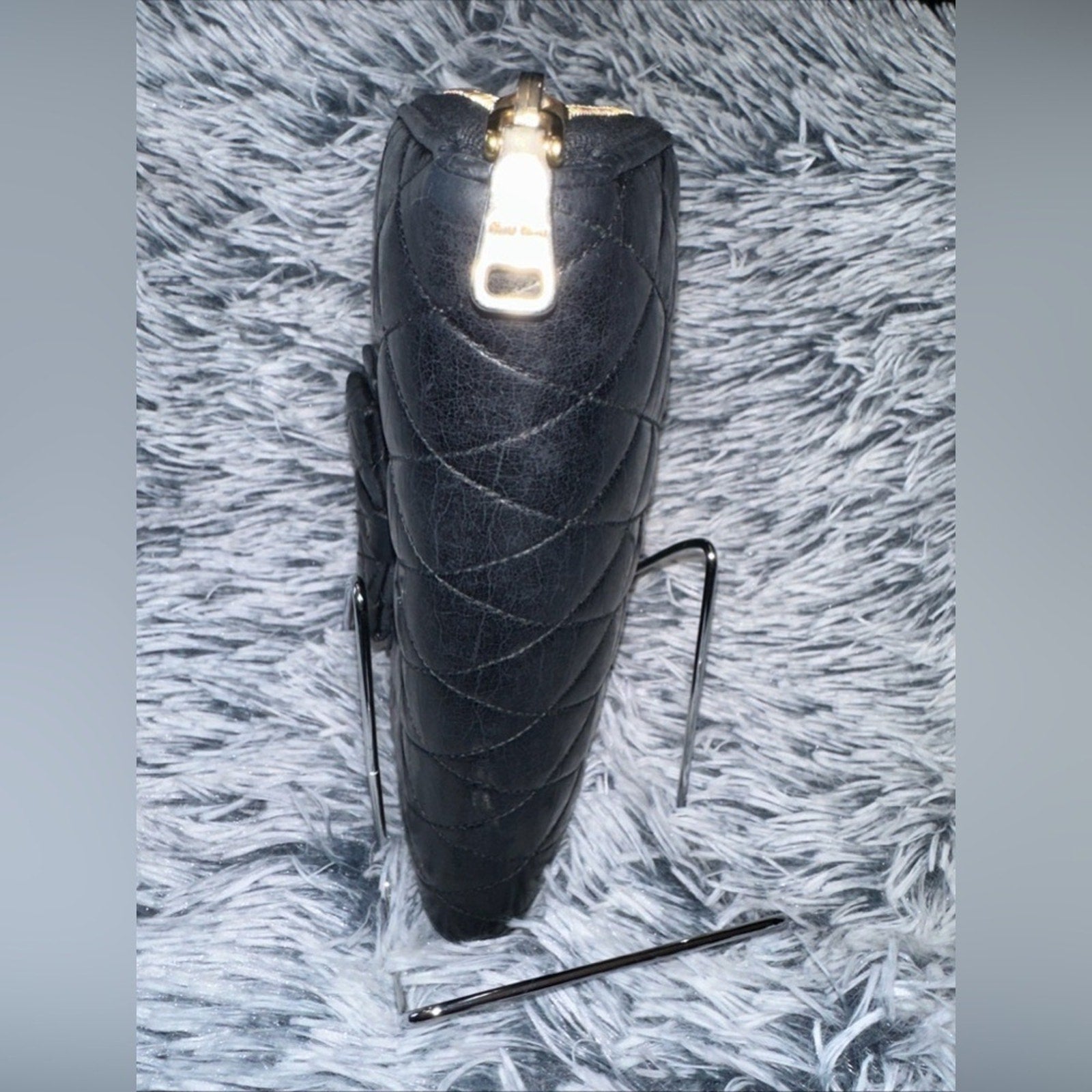 Miu Miu Black Quilted zip around Wallet with bow EUC