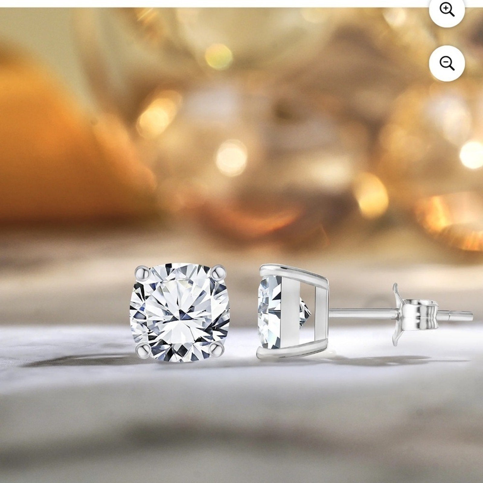 2 CTW Cushion Cut Moissanite 4 Prong Solitaire Stud Earring in 18K White Gold