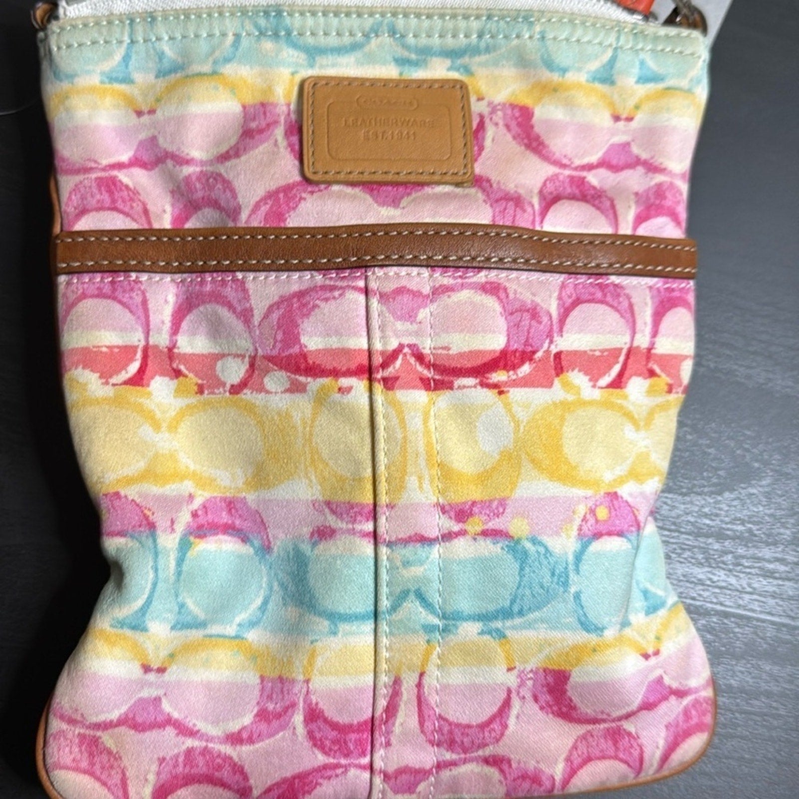 VINTAGE Coach Hampton Multicolor Watercolor Swingpack Crossbody w/Web Strap GUC