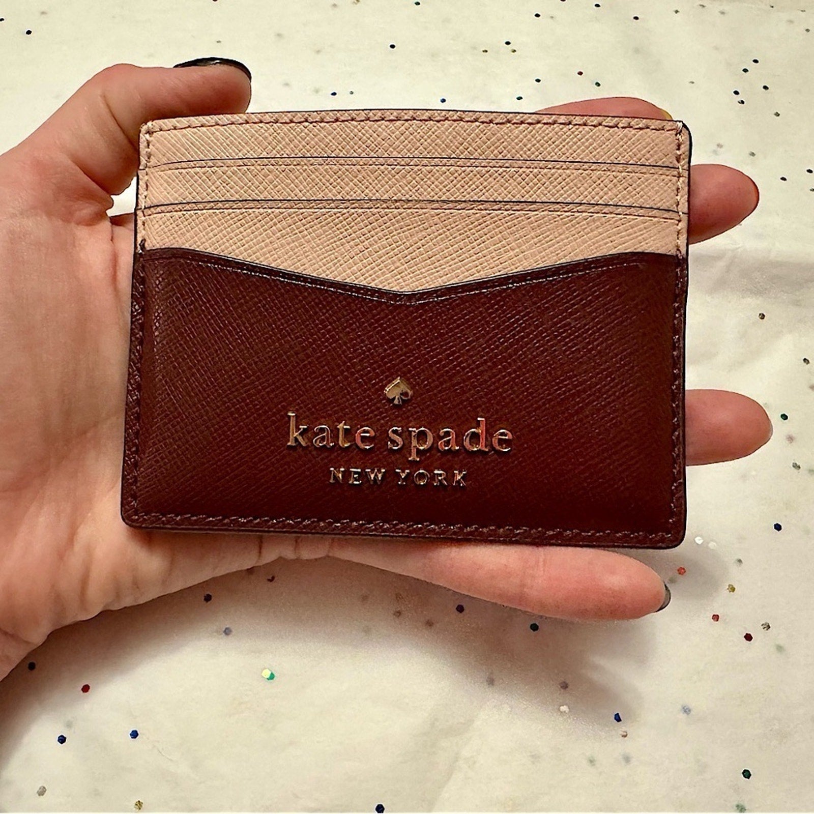 Kate Spade Staci Slim Card Holder Colorblock Maroon Plum and Pink Like New