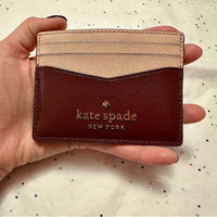 Kate Spade Staci Slim Card Holder Colorblock Maroon Plum and Pink Like New