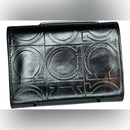 AUTH SALVATORE FERRAGAMO GANCINI LEATHER EMBOSSED LOGO COMPACT WALLET EUC