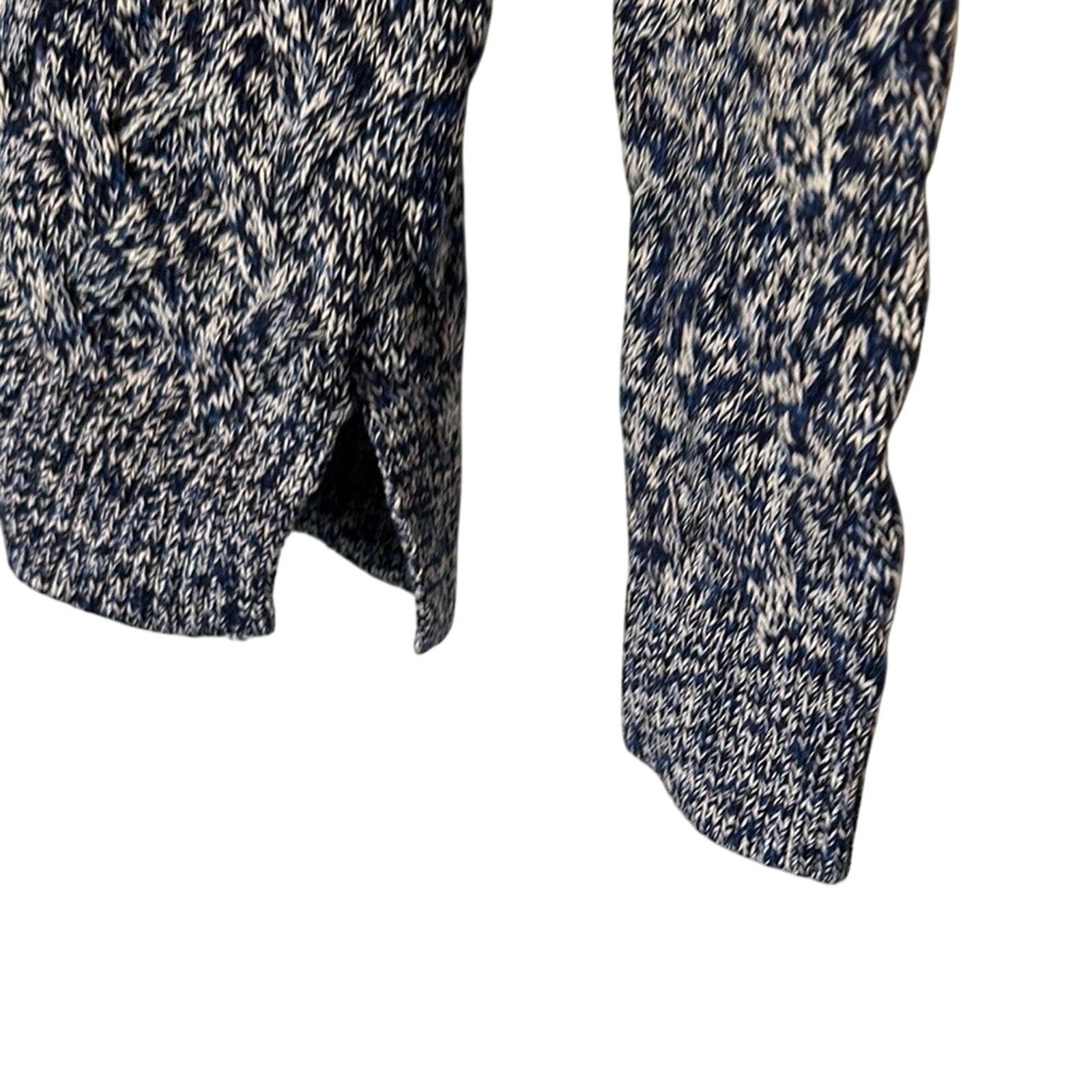 Lands End Drifter Sweater Size S Blue Marbled Cable Knit V-neck