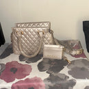 Bebe Quilted Handbag and Wallet Set - Gold