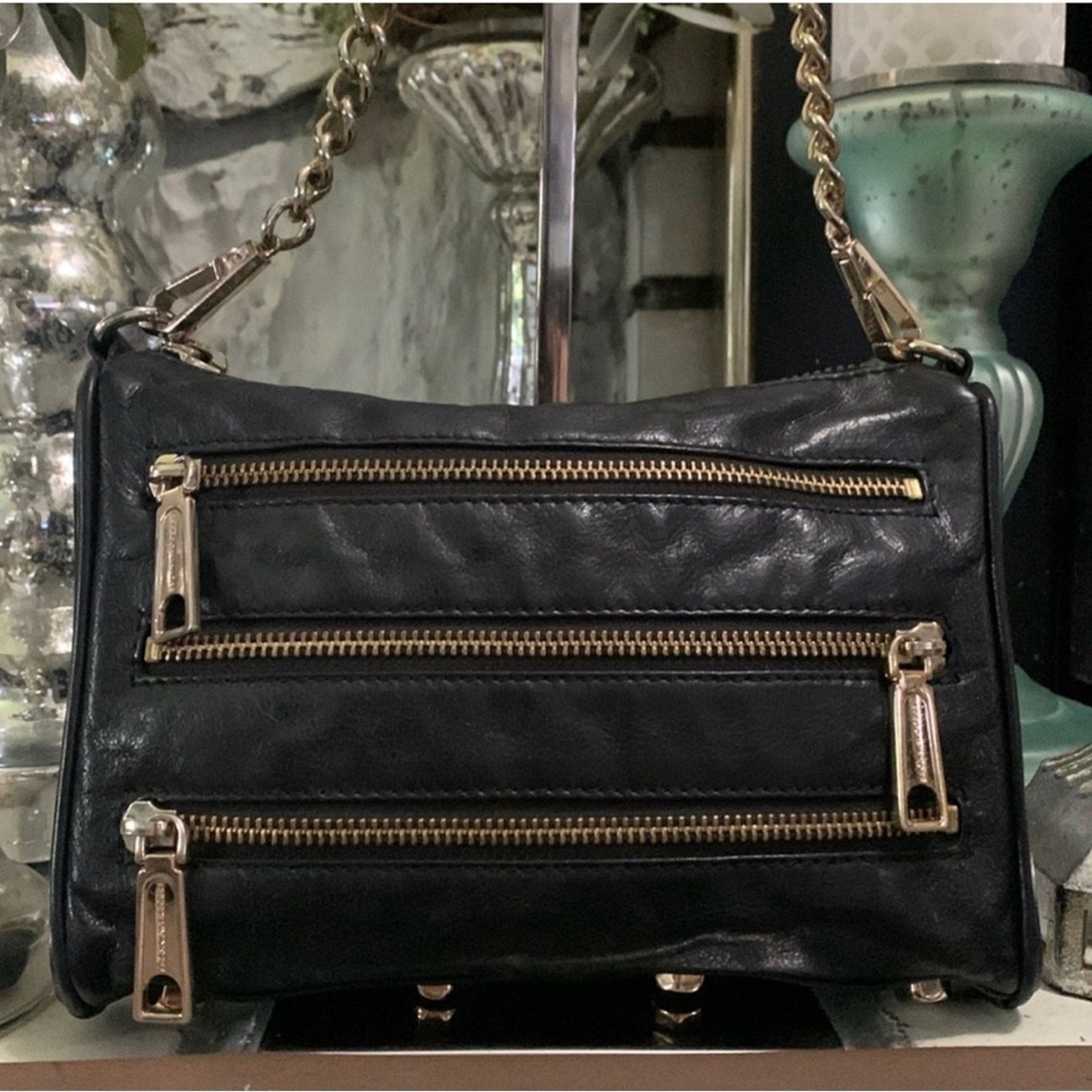 REBECCA MINKOFF Leather Chain Crossbody Bag black EUC