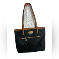 MICHAEL KORS Kempton Navy Nylon & Tan Leather Tote Purse Double Handles
