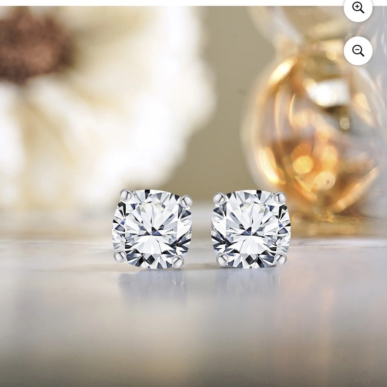 2 CTW Cushion Cut Moissanite 4 Prong Solitaire Stud Earring in 18K White Gold
