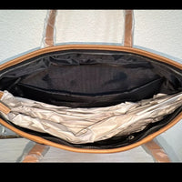 Tahari Kristen Black with Vachetta Trim Zip Closure Large Tote Bag Purse NWT