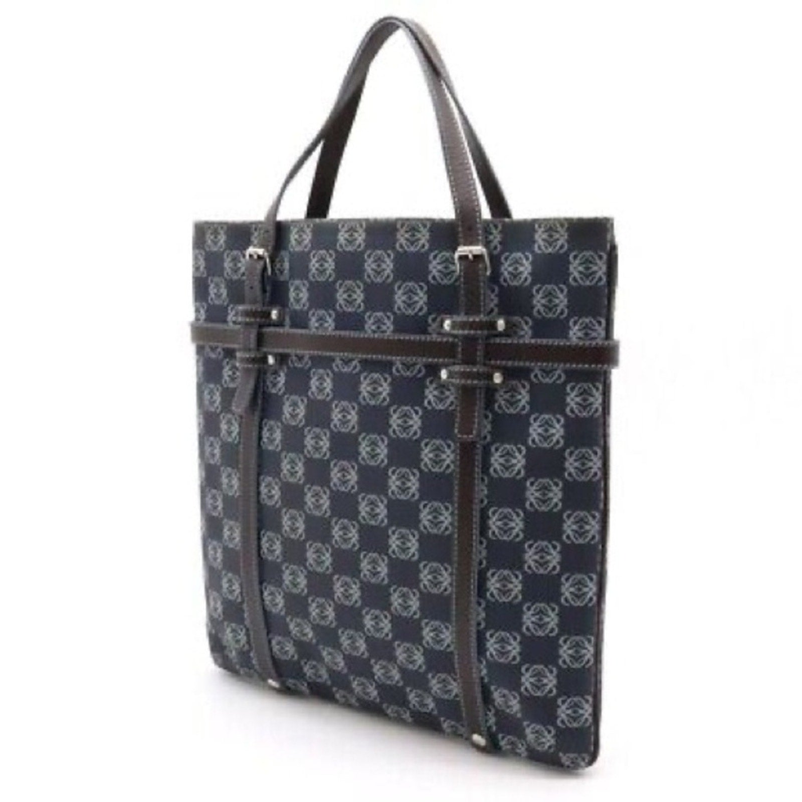 LOEWE Anagram tote bag handbag PVC leather navy light blue dark brown Rare