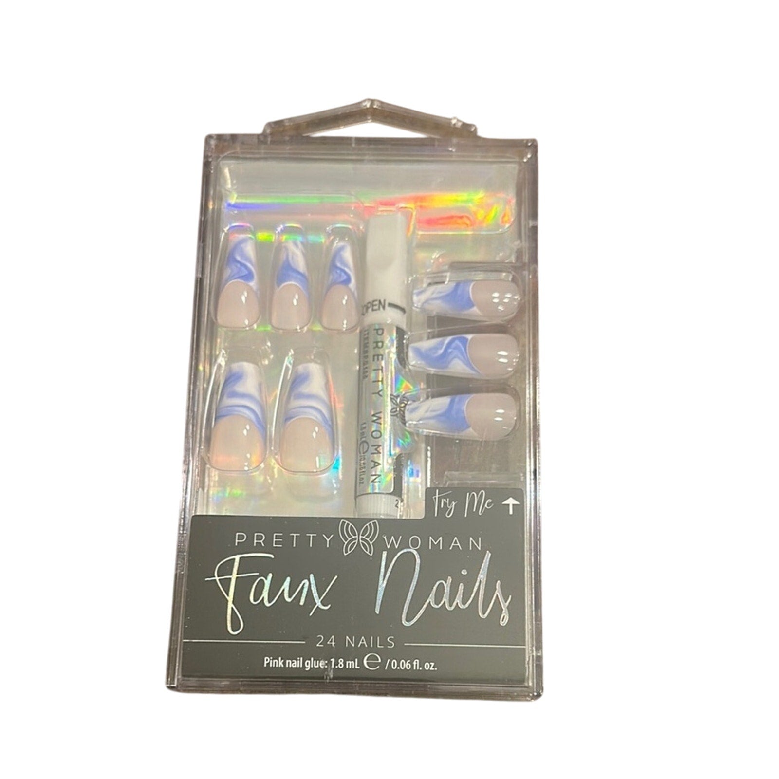 Pretty Woman Faux Nails - Blue and White