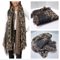 INC International Concepts Leopard Print Fringed Scarf/Shawl_NWT
