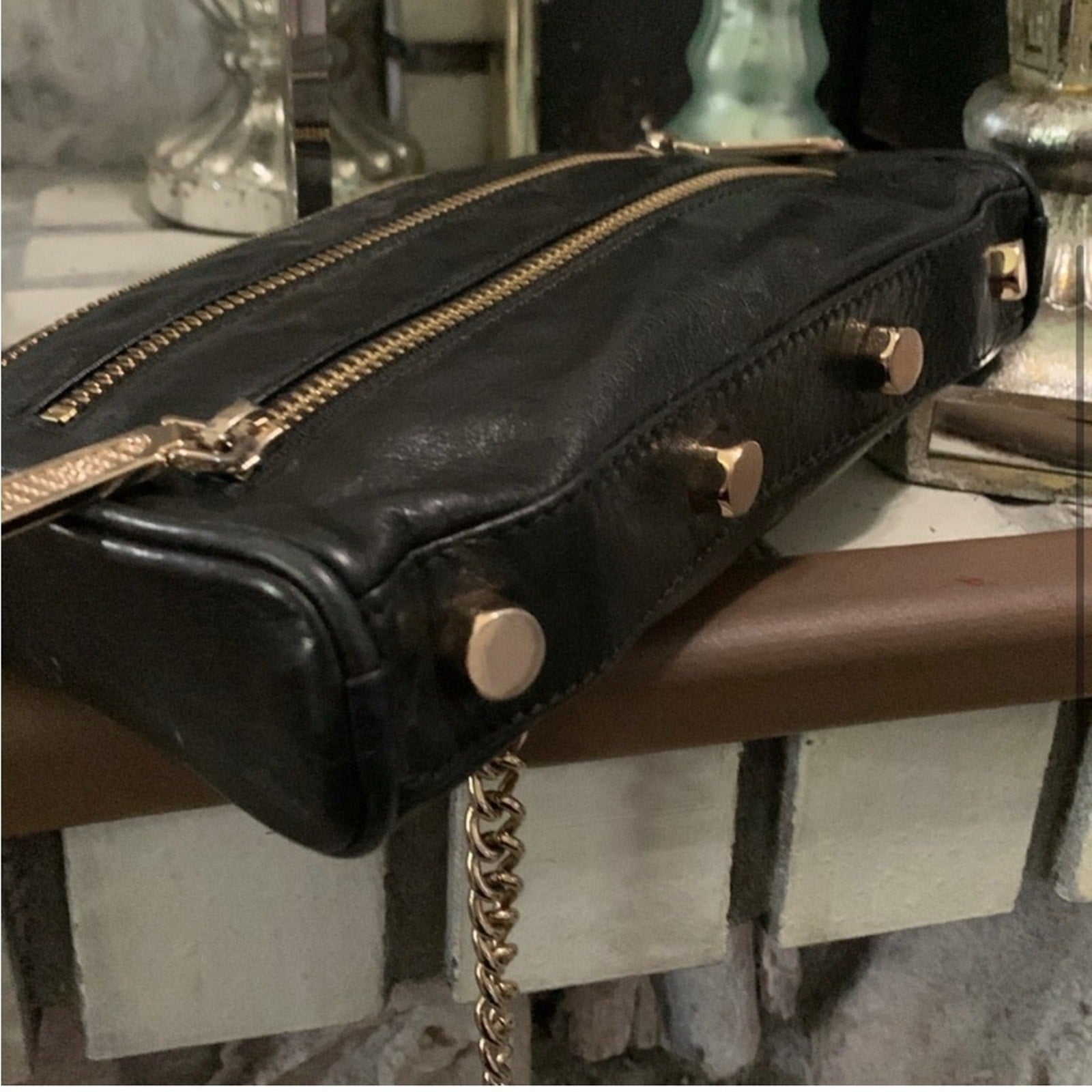 REBECCA MINKOFF Leather Chain Crossbody Bag black EUC