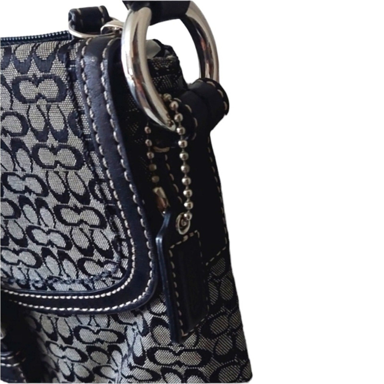 Coach Monogrammed Logo Buckle Small Crossbody Black/White/Silver Hardware