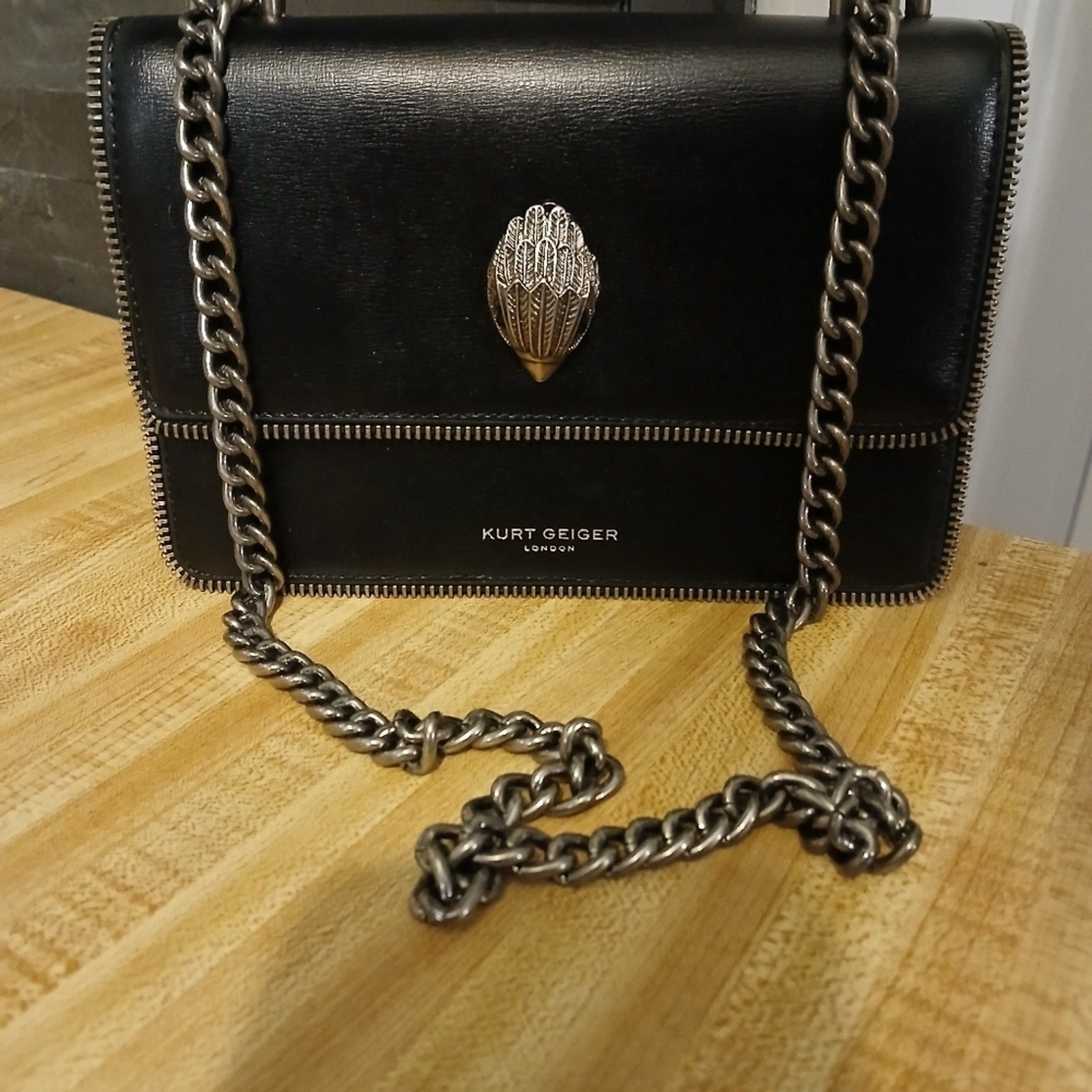 Kurt Geiger LIKE NEW Black Shoreditch with Leopard Pony Hair Sides Purse