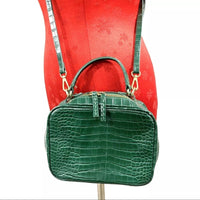 Zara green faux snakeskin moc croc crossbody bag top handle purse 2 way satchel