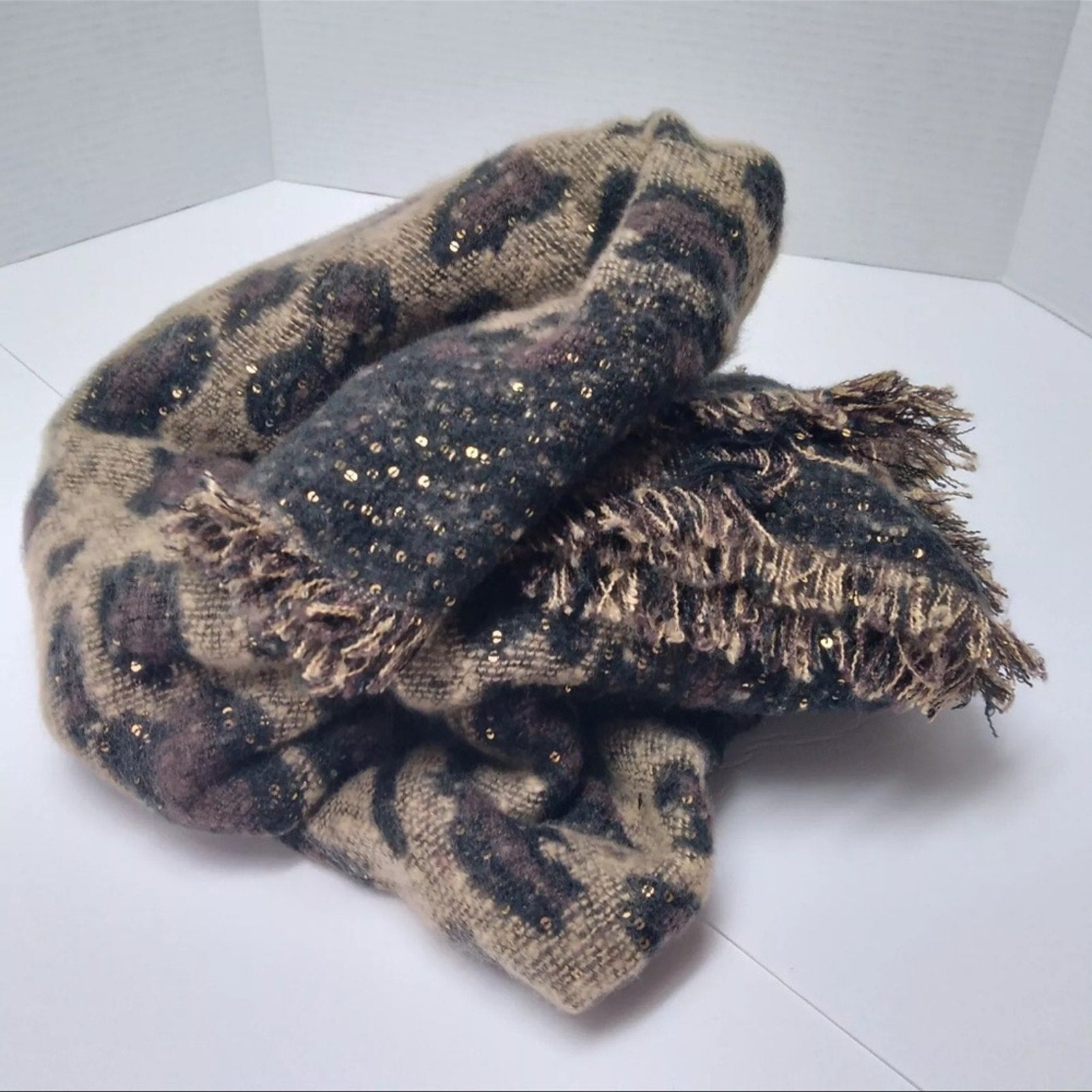 INC International Concepts Leopard Print Fringed Scarf/Shawl_NWT