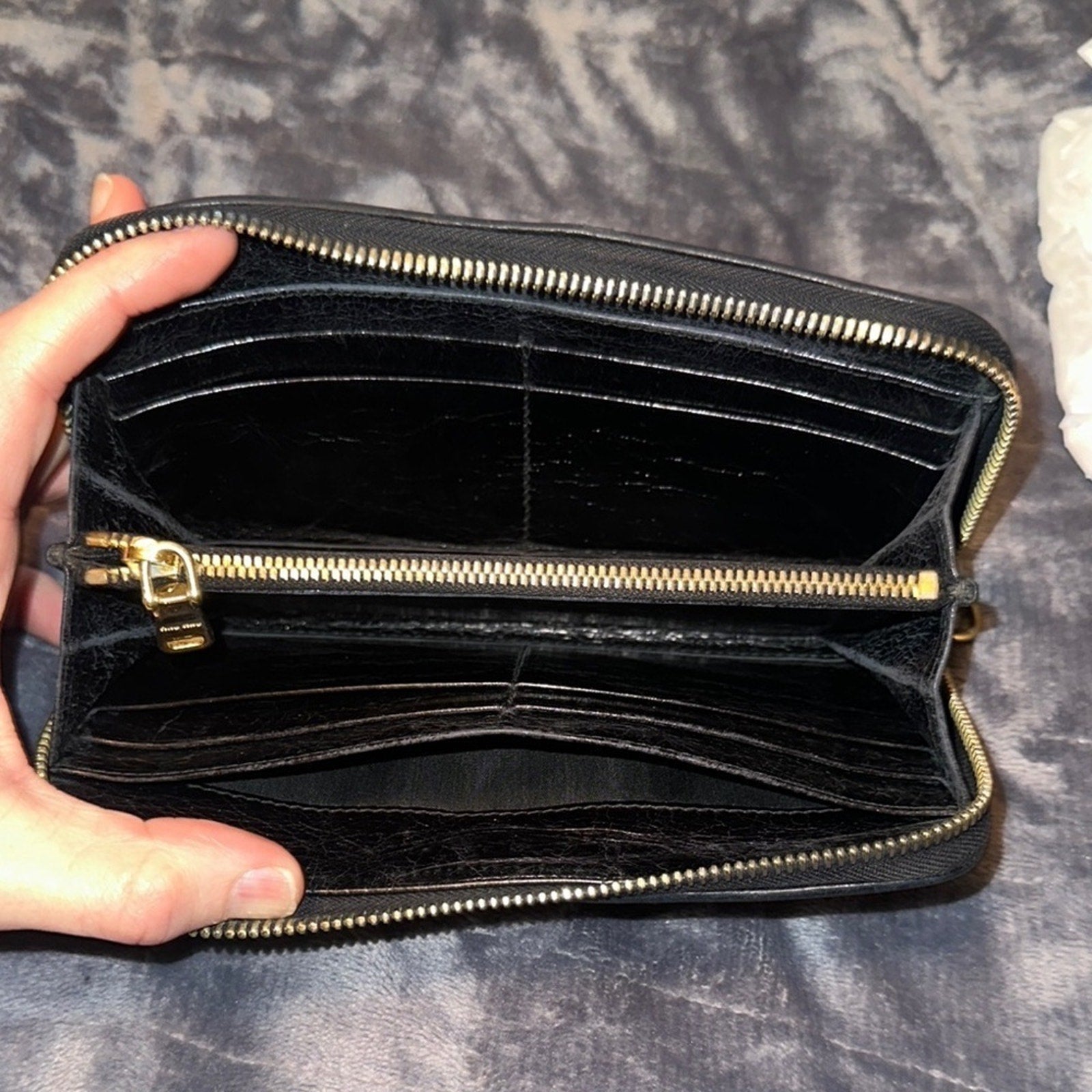 Miu Miu Black Quilted zip around Wallet with bow EUC