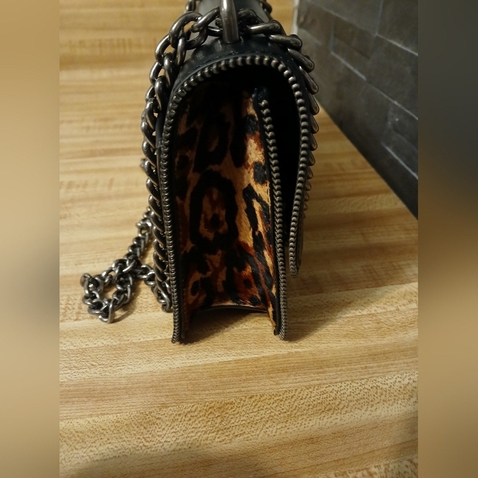 Kurt Geiger LIKE NEW Black Shoreditch with Leopard Pony Hair Sides Purse