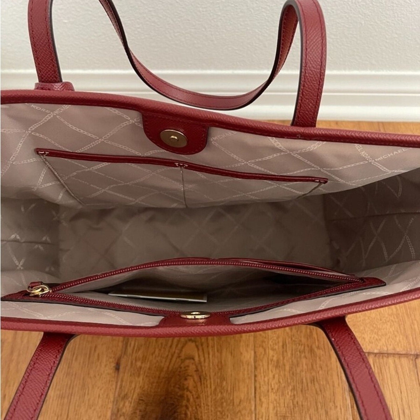 Michael Kors Saylor Large Leather Tote Handbag Purse, Brandy/Gold NWOT RARE